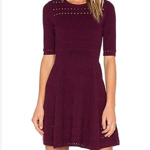 Milly knit sweater short sleeve dress in burgundy. Pre-owned